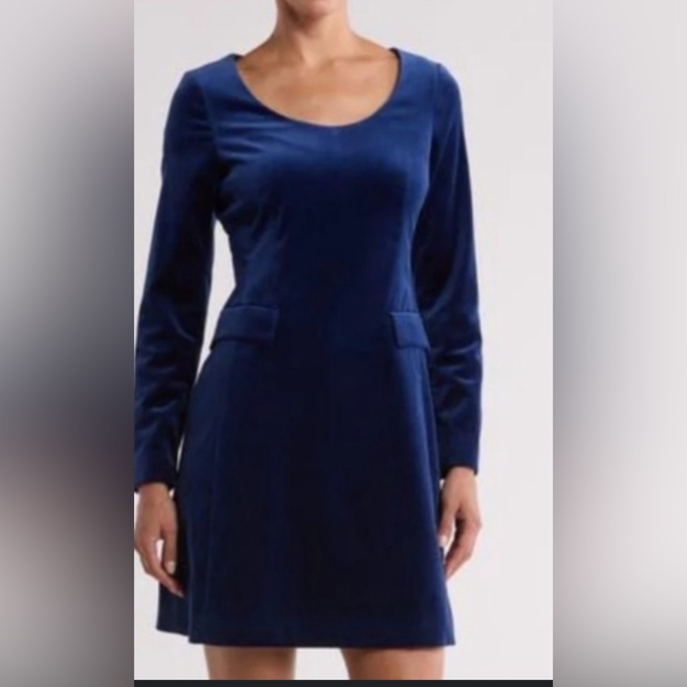 Theory Velvet Long Sleeve Dark Cobalt Dress in Size 2